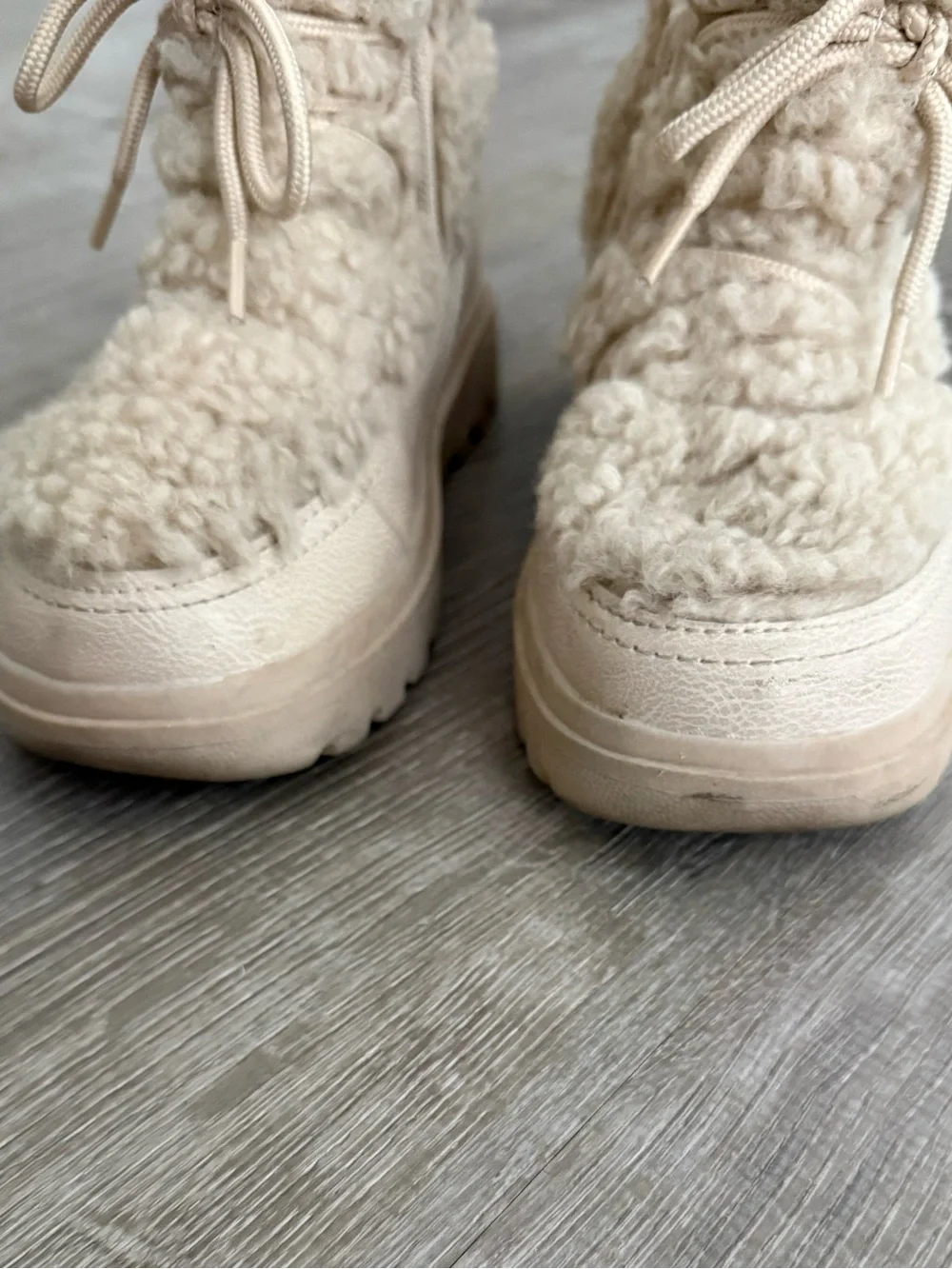 H&M Cream Sherpa Lace-Trim Kids Boots